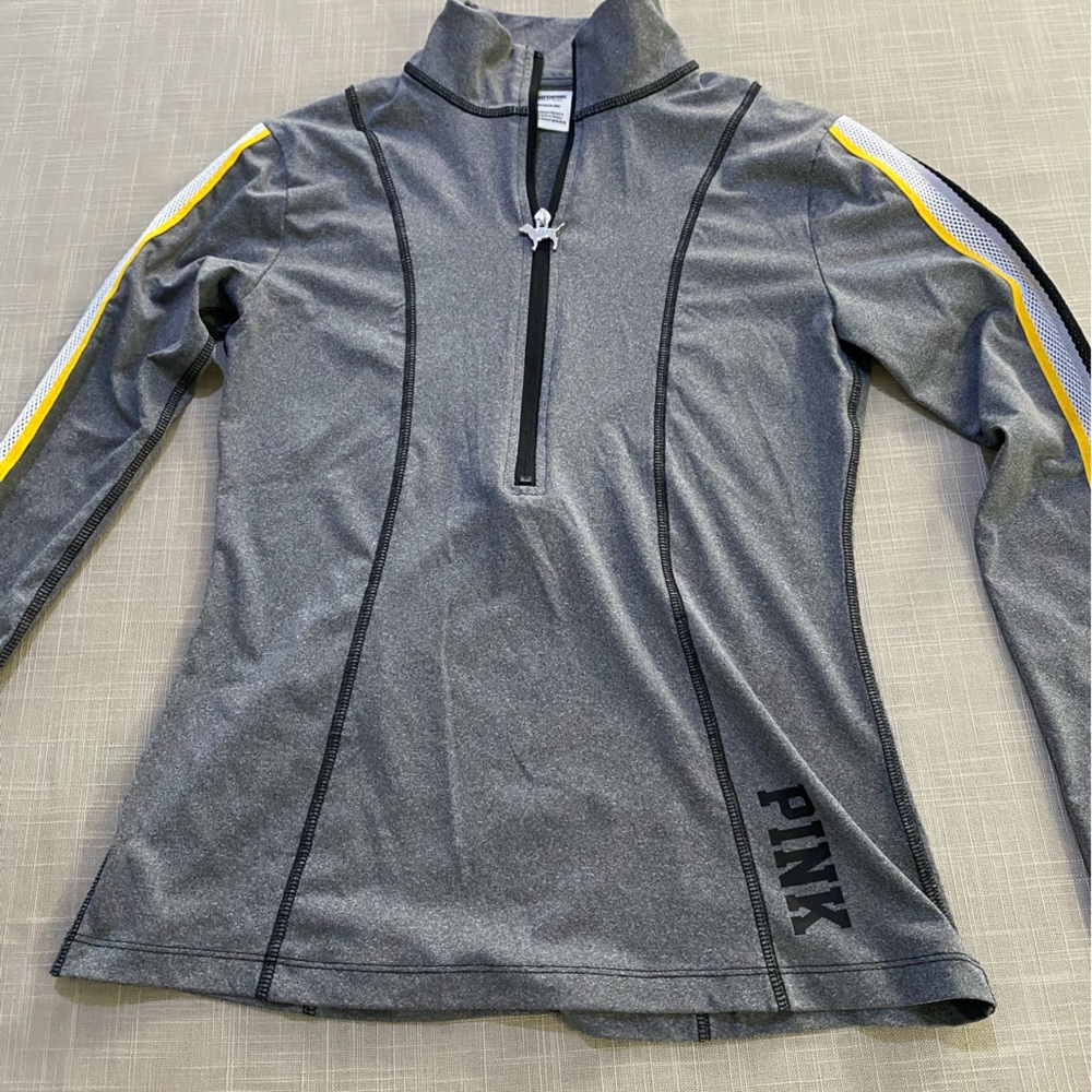 PINK Victoria Secret long-sleeve, half zip jacket- grey, yellow. Women’s size S - Picture 14 of 16